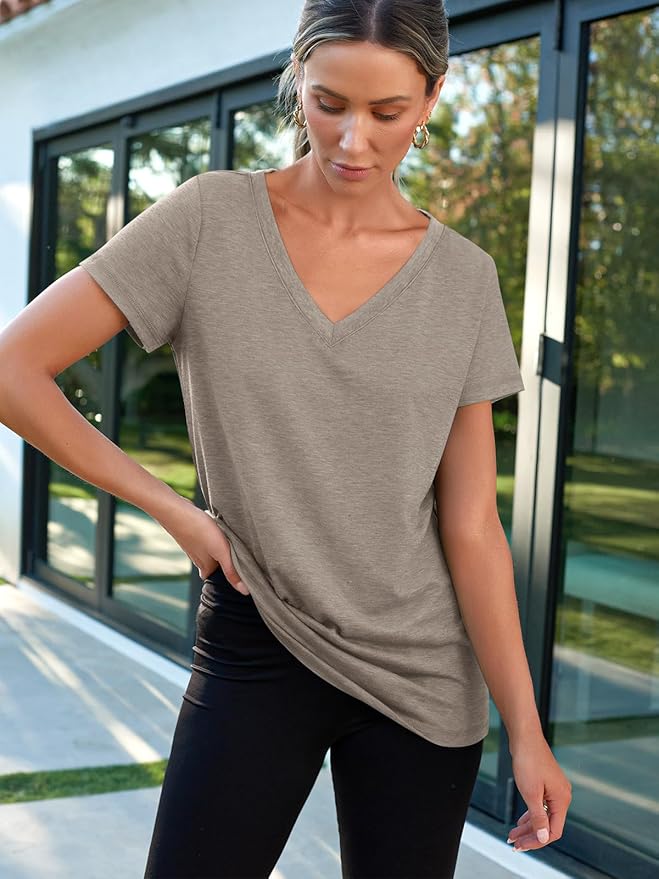 AUTOMET T-Shirts Short Sleeve V Neck Tees Tops for Women Fashion Trendy Lightweight Soft Casual Summer Outfits Clothes 2026