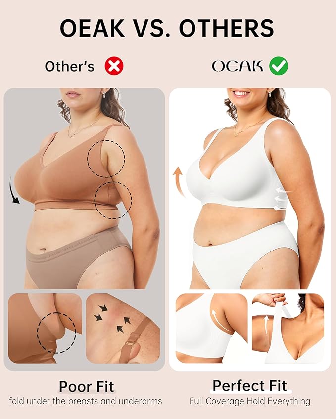 OEAK Womens Deep V Bras Wireless Comfortable Bra Supportive No Underwire Bras Tshirt Push Up Bralettes Plunge Seamless Bra