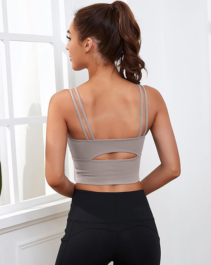 Everrysea Sports Bras for Women High Support Longline Workout Tank Tops Built in Bra Strappy Yoga Padded Crop Top