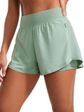 CRZ YOGA 2 in 1 Double Layer Running Shorts for Women 3" - High Waisted for Athletic Tennis Workout with Zip Pockets