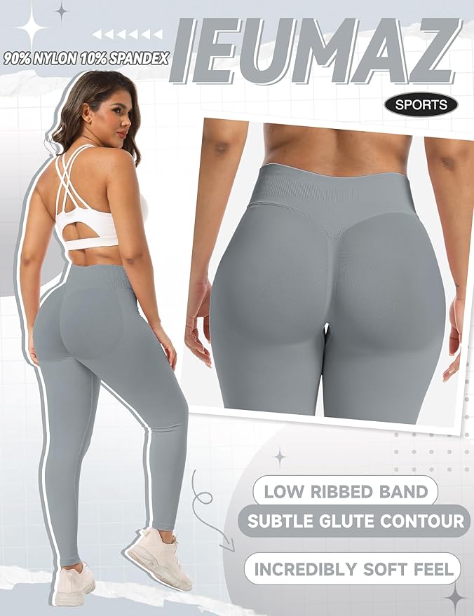 Ieumaz Scrunch Butt Lifting Leggings for Women Gym Seamless Workout Leggings Mid Low Waist Tummy Control Yoga Pants