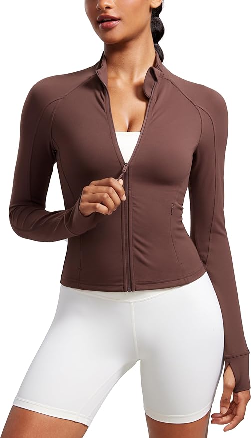 CRZ YOGA Butterluxe Waist Length Jackets for Women - Full Zip Athletic Track Tops with Thumb Holes Pockets