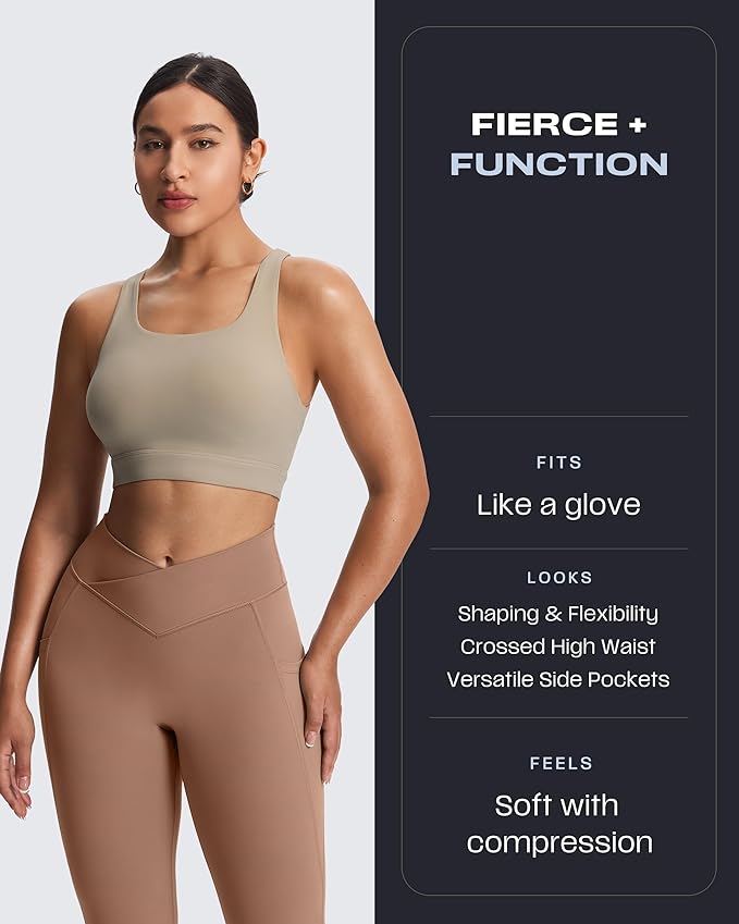 Aoxjox Women's Trinity High Waisted Yoga Pants with Pockets Cross-Waist Tummy Control Buttery Soft Workout Leggings 26"