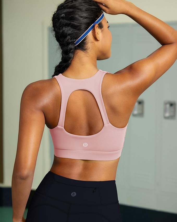 RUNNING GIRL Sports Bras for Women High Support,Racerback High Impact Grey Sports Bra Moulded Cup Workout Bra Push up