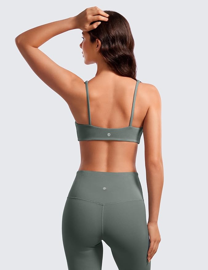 CRZ YOGA Butterluxe Square Neck Spaghetti Strap Sports Bras for Women - Low Coverage Yoga Wireless Padded Cami Crop Top