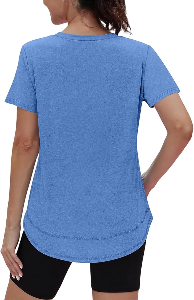XIEERDUO Womens Workout Tops Short Sleeve Shirts Quick Dry Outfits for Hiking Running V Neck S-3XL
