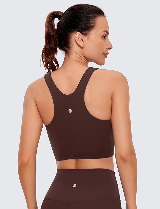 CRZ YOGA Butterluxe High Neck Crop Tank Tops for Women - Racerback Padded Longline Sports Bras Workout
