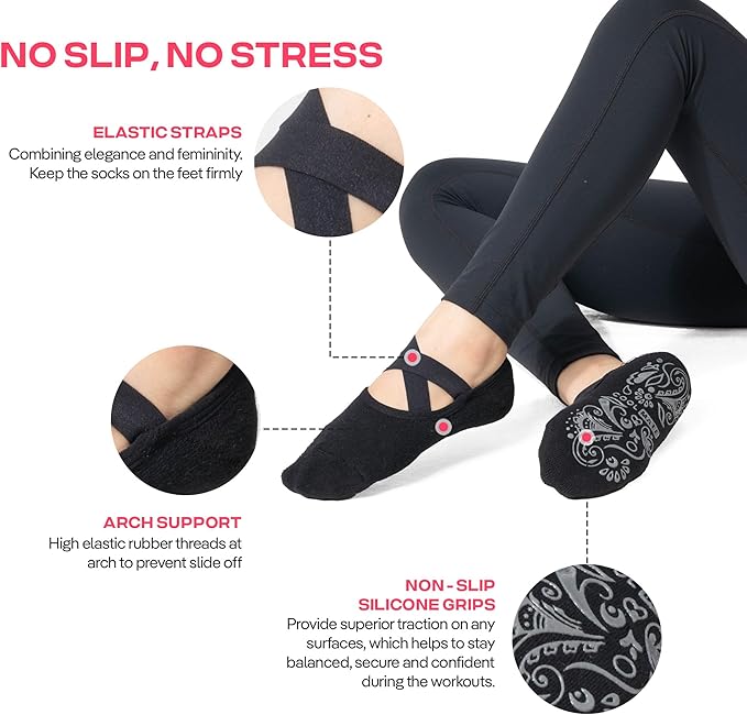 CoolMate Pilates Socks with Grips for Women, Yoga Socks, Crew Non Slip Women for Barre, Pilates Gifts for Women