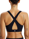 Ruched V Neck Criss Cross Back Ballet Sports Bra Wrap Front Yoga Medium Support Workout Crop Top Removable Pads