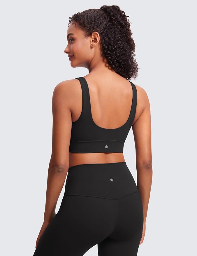 CRZ YOGA Butterluxe U Back Longline Sports Bras for Women - Scoop Neck Padded Yoga Workout Crop Top with Built in Pads