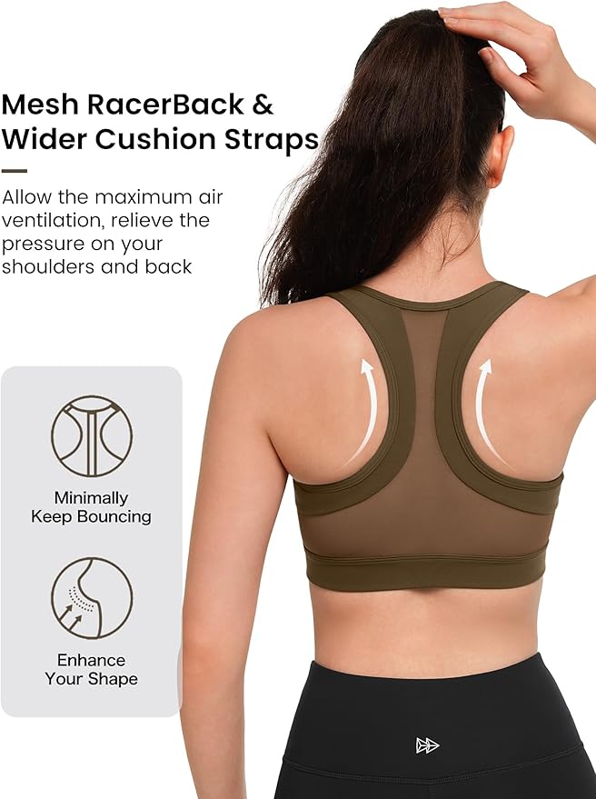 Yvette Zip Front Sports Bra - High Impact Sports Bras for Women Plus Size Workout Fitness Running