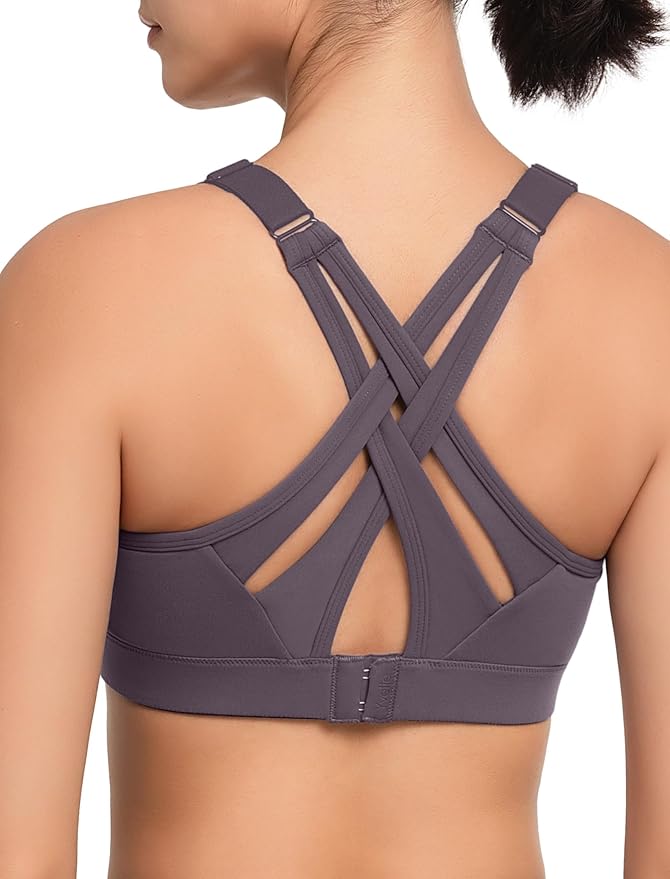 Yvette Sports Bra High Impact Adjustable Criss Cross Back, Full Support for Large Bust No Bounce