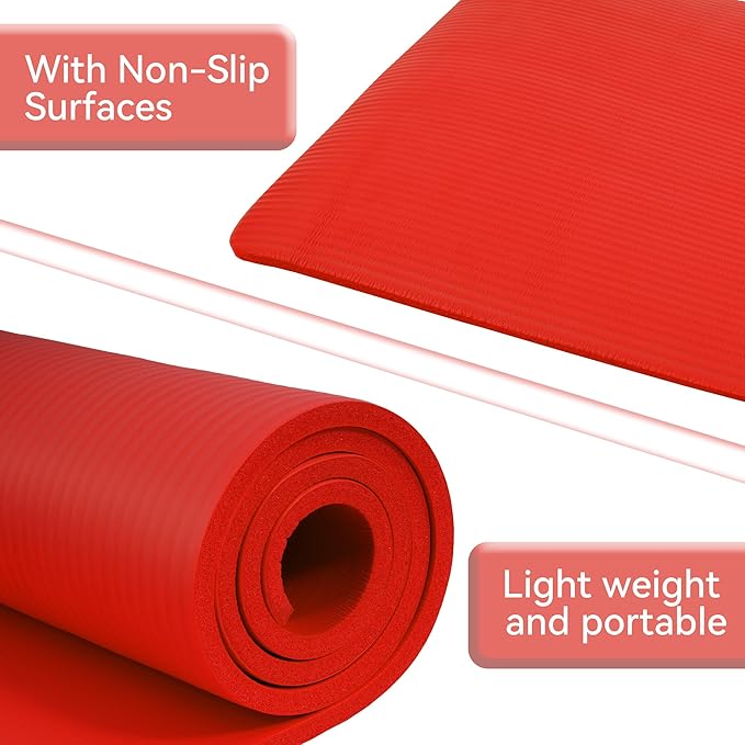 Fitvids Yoga Mat, 1/2-Inch Extra Thick High Density Exercise Mat, Anti-Tear Exercise Yoga Mat with Carrying Strap, Suitable for Various Yoga Exercises