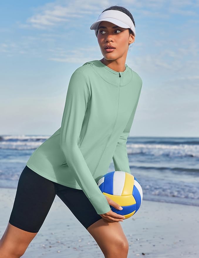 PINSPARK Women's UPF 50+ Sun Protection Hoodie Jacket Lightweight Full Zip Athletic Jacket Long Sleeve Shirt with Pockets