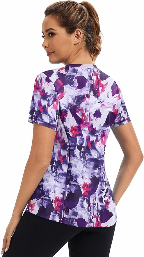 AVOOGUE Women's Short Sleeve Workout Tops Quick Dry Athletic UPF50+ Sun Protection Shirts Gym Hiking Running Yoga Clothes