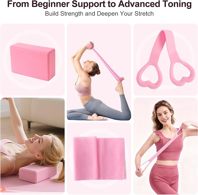Pilates Kit, Home Pilates Workout Kit for Women, Pilates Equipment with Pilates Ring and Ball, Yoga Block & 5 Resistance Bands, Ankle Weights, Sliders & Grip Socks, Workout Guide Included