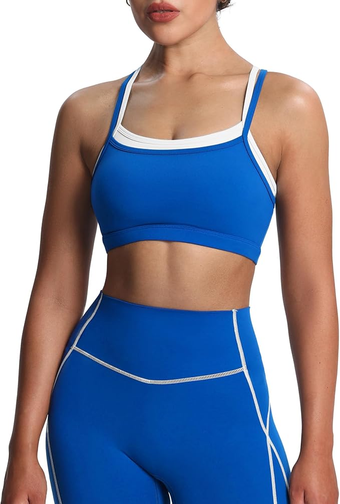Aoxjox Women's Workout Sports Bras Takes Two Bra High Impact Training Fitness Running Yoga Crop Tank