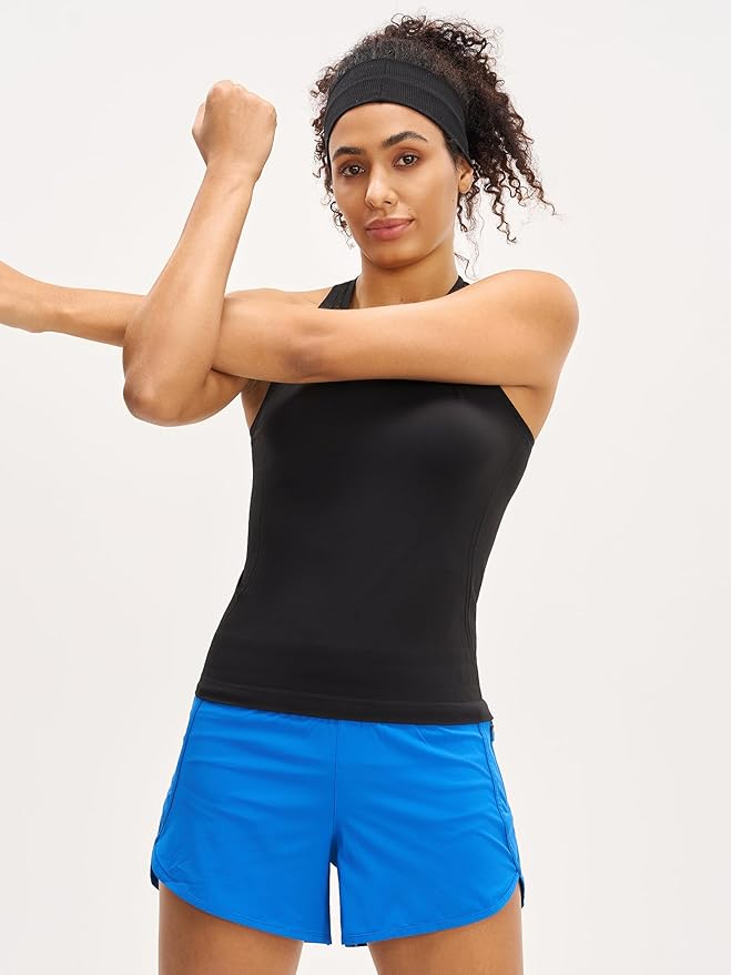 MCEDAR Women Seamless High Neck Workout Tank Tops Racerback Breathable Athletic Tops Slim Fit Running Tops