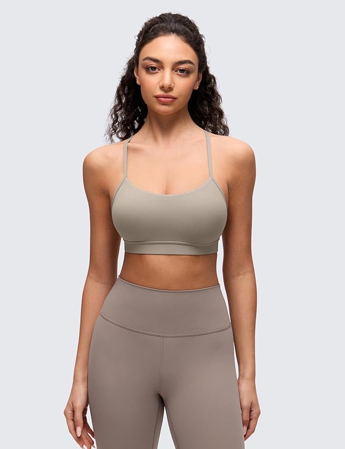 CRZ YOGA Butterluxe Y Back Sports Bras for Women - Padded Racerback Low Impact Spaghetti Thin Strap Workout Yoga Top