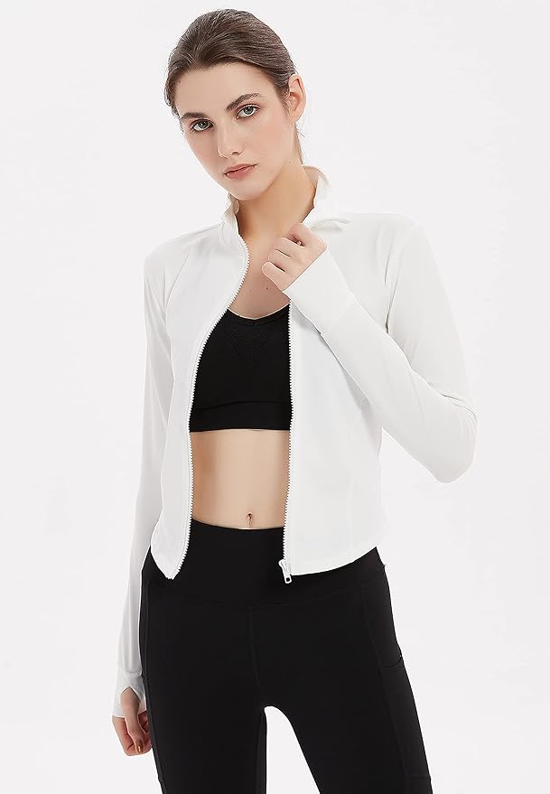 Gihuo Women's Workout Jacket Lightweight Zip Up Athletic Cropped Running Jacket