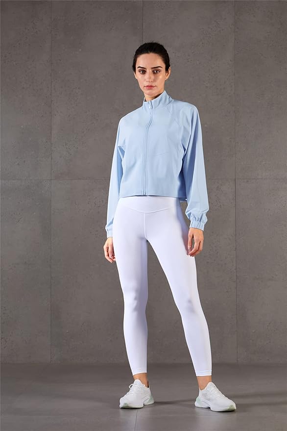 altiland Women's Athletic Running Yoga Gym Track Zip Up Cropped Jackets UPF 50+ Sun Protection Long Sleeve Workout Shirts