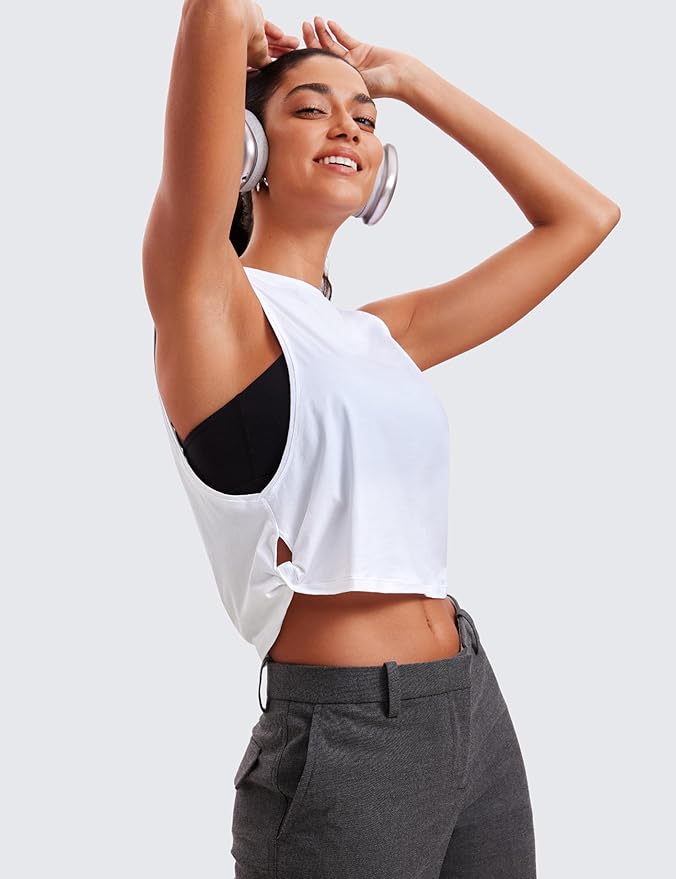 CRZ YOGA Pima Cotton Large Armhole Tank Tops for Women - Workout Sport Athletic Yoga Running Gym Loose Crop Sleeveless Shirts