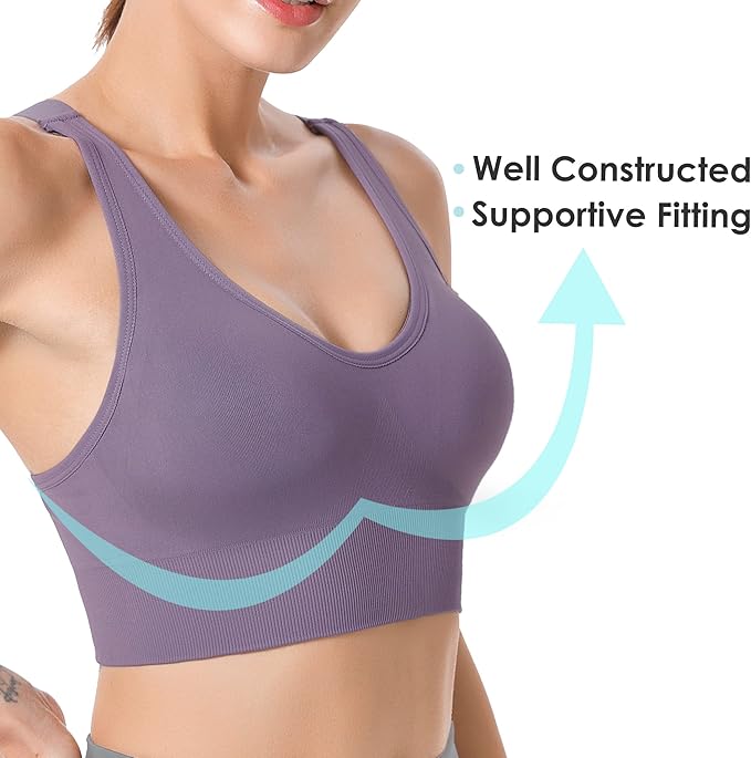 Evercute Sports Bras for Women Padded Medium Support Criss Cross Strappy Bra Seamless High Impact Yoga Exercise Athletic Bras