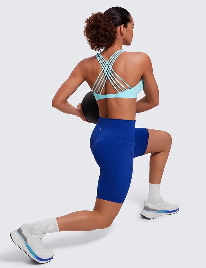 CRZ YOGA Naked Feeling Strappy Sports Bras for Women - Criss Cross Back Wireless Padded Cami Yoga Workout Top