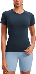 CRZ YOGA Seamless Workout Tops for Women Hip Length - Athletic Running Gym Yoga Short Sleeve Shirts Breathable Crewneck Tees
