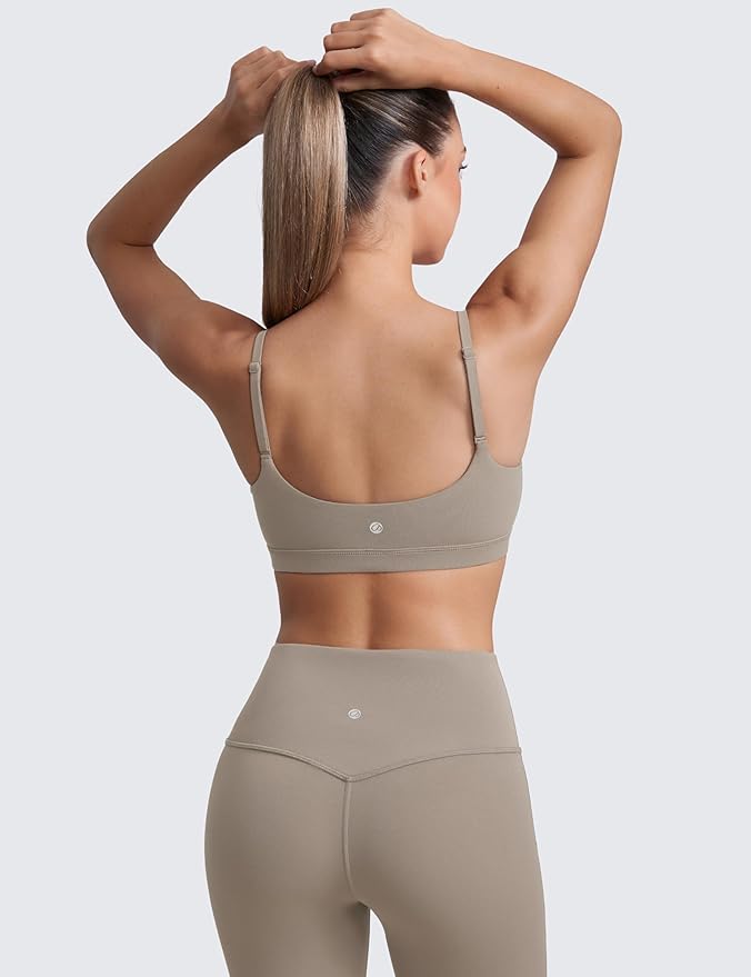 CRZ YOGA Butterluxe Adjustable Spaghetti Strap Sports Bras for Women - Scoop Neck Wireless Padded Yoga Workout Crop Top