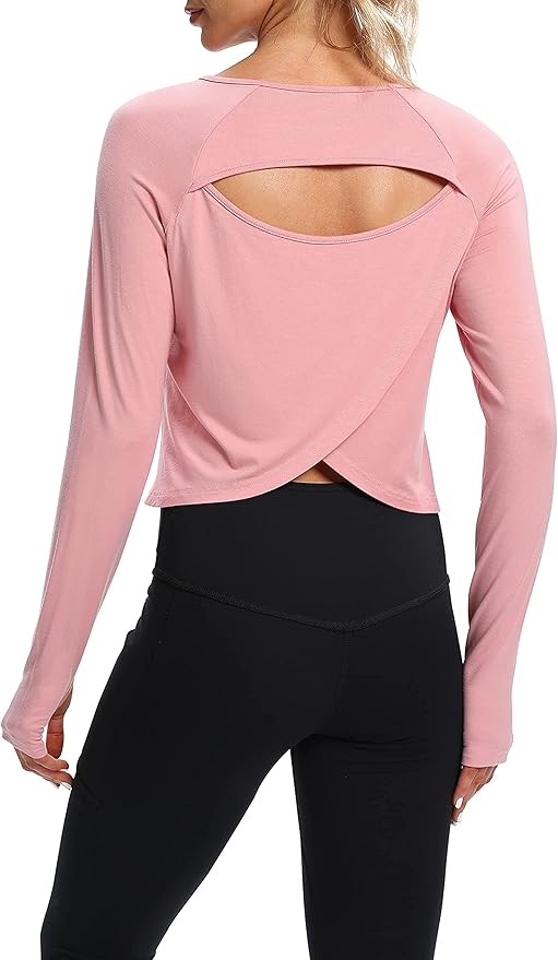 Bestisun Long Sleeve Workout Running Shirts Athletic Yoga Gym Crop Tops for Women
