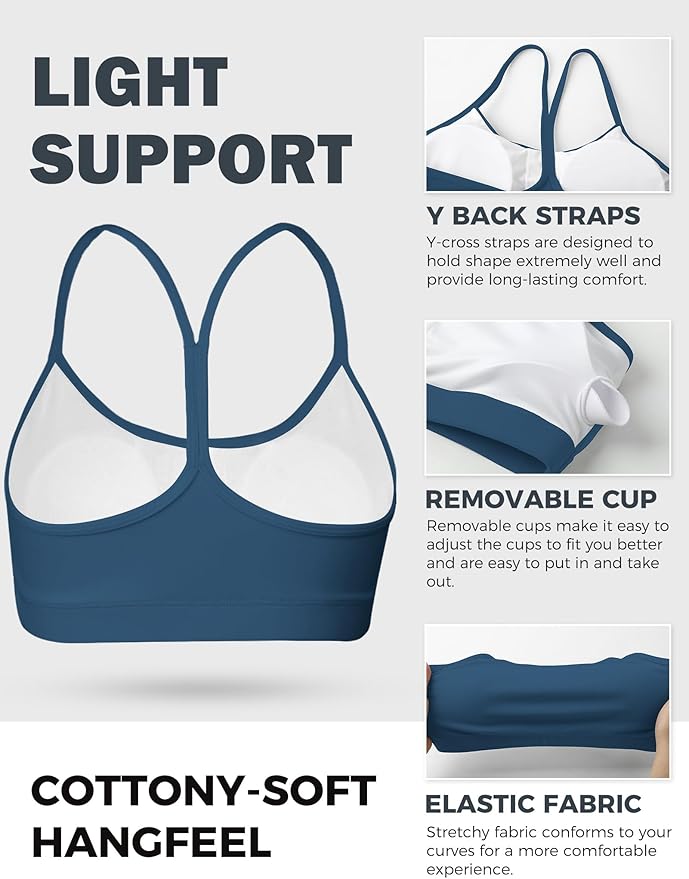 Buauty Sports Bra for Women, Y Back Light Support Workout Bra with Removable Pads for Yoga Pilates Gym