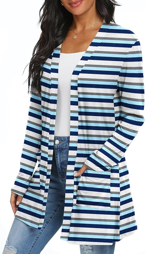 Womens Casual Lightweight with Pocketes Long Sleeve Open Front Cardigan