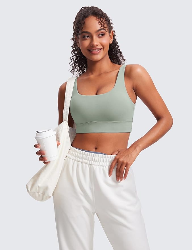CRZ YOGA Butterluxe U Back Longline Sports Bras for Women - Scoop Neck Padded Yoga Workout Crop Top with Built in Pads