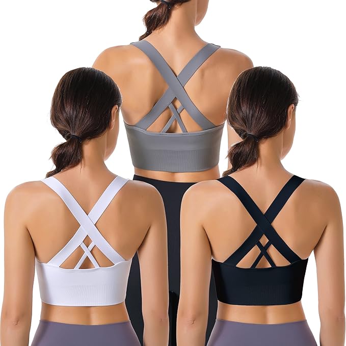 Evercute Sports Bras for Women Padded Medium Support Criss Cross Strappy Bra Seamless High Impact Yoga Exercise Athletic Bras
