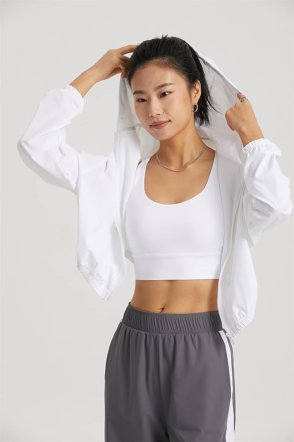 altiland Women's UPF 50+ Sun Protection Cropped Jackets Zip Up Cooling Shirt Athletic Workout Running Hoodie