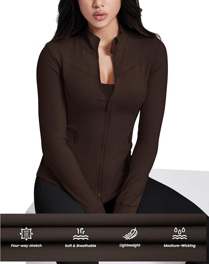 AVGO Womens Running Jackets Lightweight Slim Fit Workout Jacket Zip Up Athletic Track Gym Tops with Pockets & Thumb holes