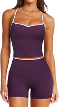 RXRXCOCO Color Block Workout Sets for Women 2 Piece Padded Strappy Tank Tops Hidden Scrunch Booty Shorts with Pockets