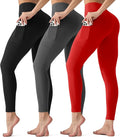 3 Pack Leggings with Pockets for Women,Butt Lift High Waisted Tummy Control Workout Yoga Pants Reg & Plus Size