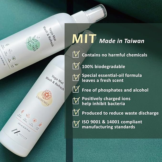 Yoga Mat Wash – Yoga Mat Spray for All Mats and Pilates, Yoga Accessories, Fitness Equipment and Gym Accessories Cleaner, Non-irritating, Non-alcohol - 8.45fl oz (Tea Tree)