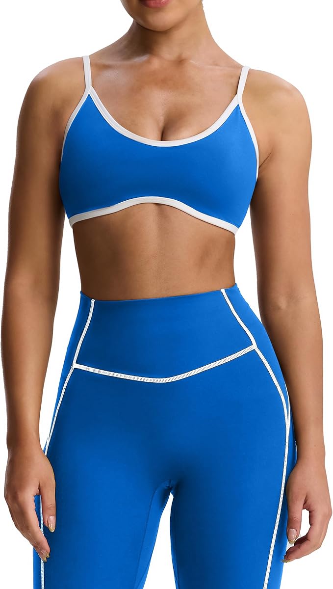 Aoxjox Women's Color Block Workout Sports Bras Fitness Lexi Lined Strappy Bra Athletic Yoga Crop Tank