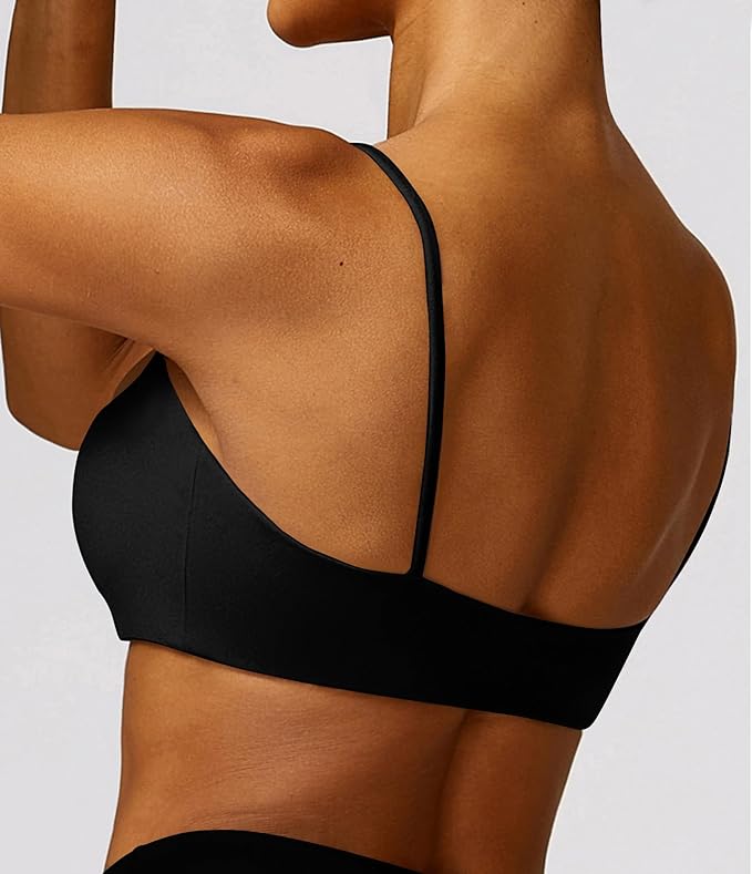 Comper Women's Sports Bra with Thin Straps Stretchy Wirefree Workout Bras Lightweight Workouts Bralette with Removable Pads