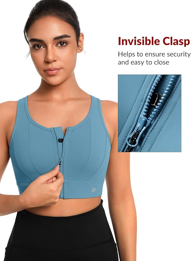 Yvette Front Closure Sports Bras for Women High Support Large Bust Supportive Sports Bra High Impact for Running