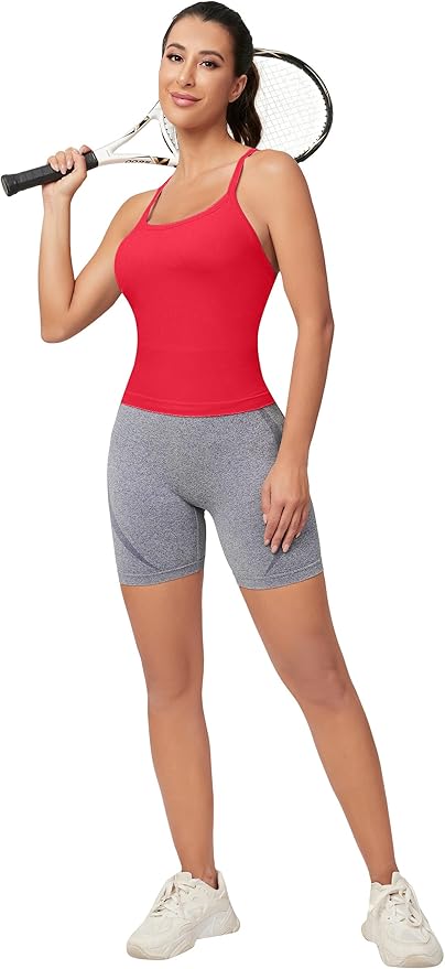 MathCat Workout Tank Tops for Women with Built in Bra, Sleeveless Gym Tops Seamless Racerback Athletic Yoga Shirts