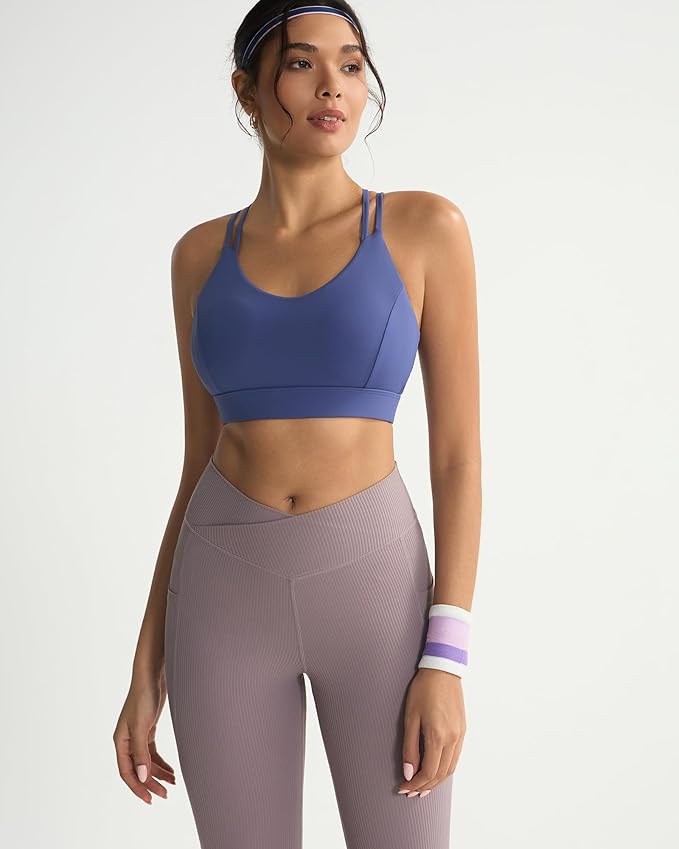 RUNNING GIRL Sports Bras for Women,Strappy Crisscross Back Padded Low Impact Running Sports Bra with Removable Cups