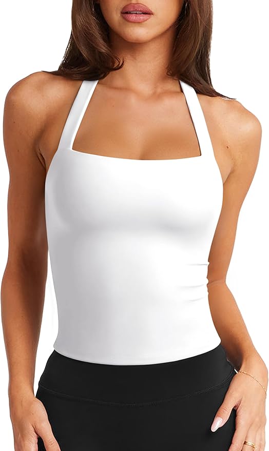 LASLULU Womens Sexy Halter Sports Bra Workout Tops Wirefree Sleeveless Gym Yoga Tank Tops Y2k Casual Crop