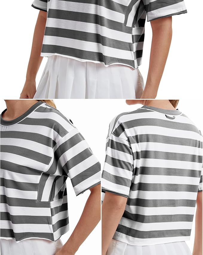 Women's Oversize Workout Crop Tops Casual Short Sleeve Drop Shoulder Boxy T-Shirts Roll Hem Basic Loose Yoga Running Tees