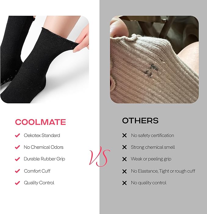 CoolMate Pilates Socks with Grips for Women, Yoga Socks, Crew Non Slip Women for Barre, Pilates Gifts for Women