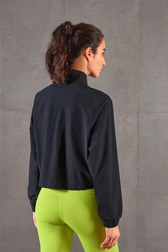 altiland Women's Athletic Running Yoga Gym Track Zip Up Cropped Jackets UPF 50+ Sun Protection Long Sleeve Workout Shirts