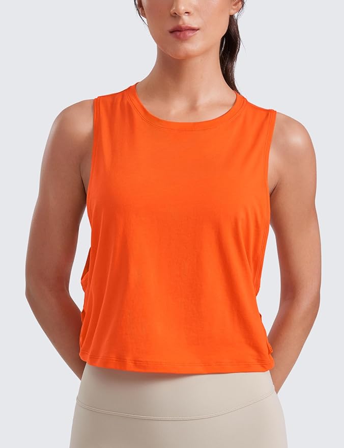 CRZ YOGA Pima Cotton Large Armhole Tank Tops for Women - Workout Sport Athletic Yoga Running Gym Loose Crop Sleeveless Shirts
